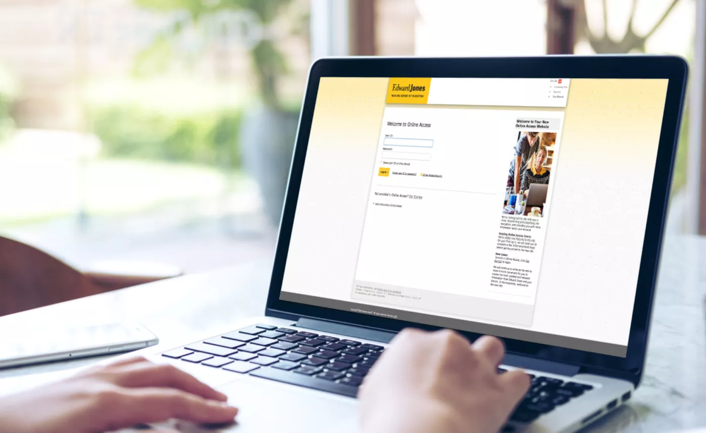 View of a laptop with the Edward Jones site on the screen.
