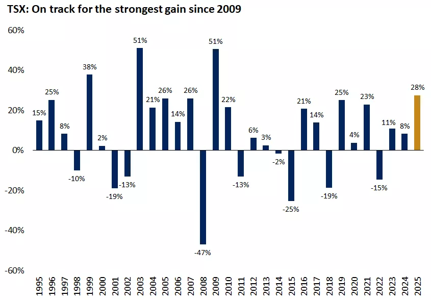Historical calendar year returns for the TSX