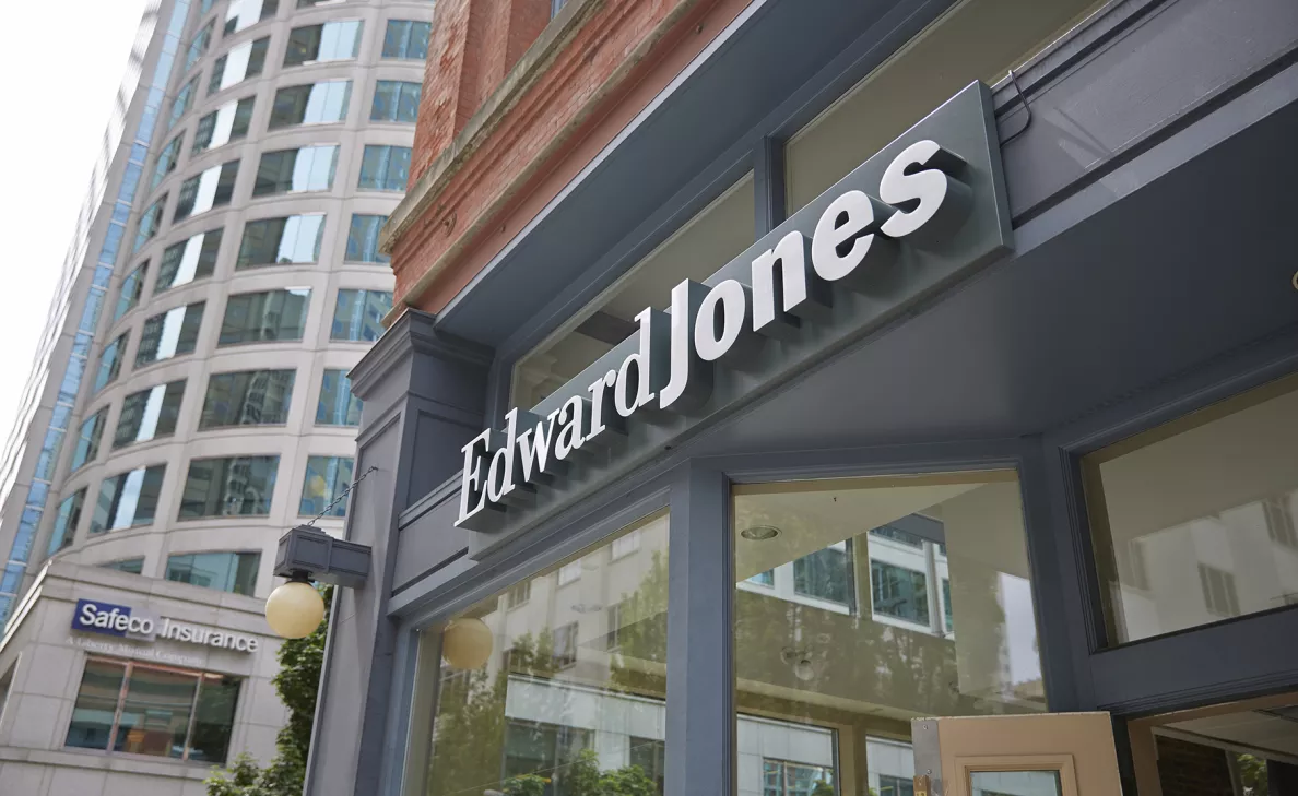  An exterior view of an Edward Jones branch.
